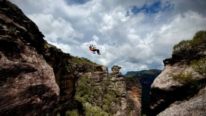 Paraplegic Climber Traversing Tyrolean